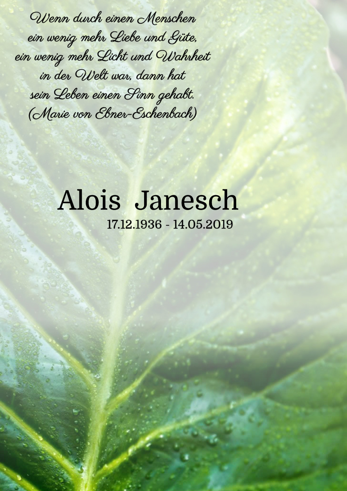 Traueranzeige von Alois Janesch