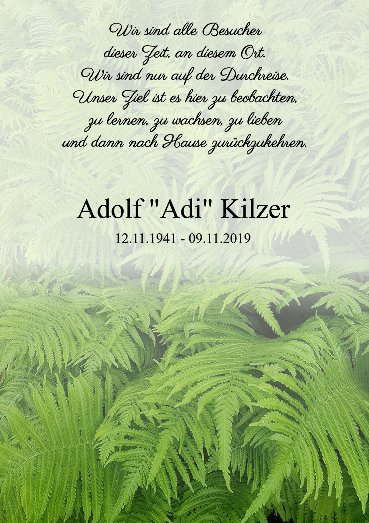 Traueranzeige von Adolf "Adi" Kilzer