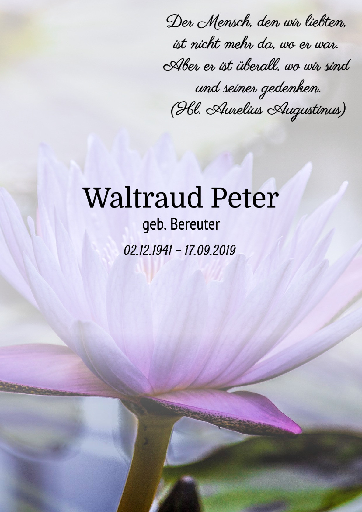 Traueranzeige von Waltraud Peter
