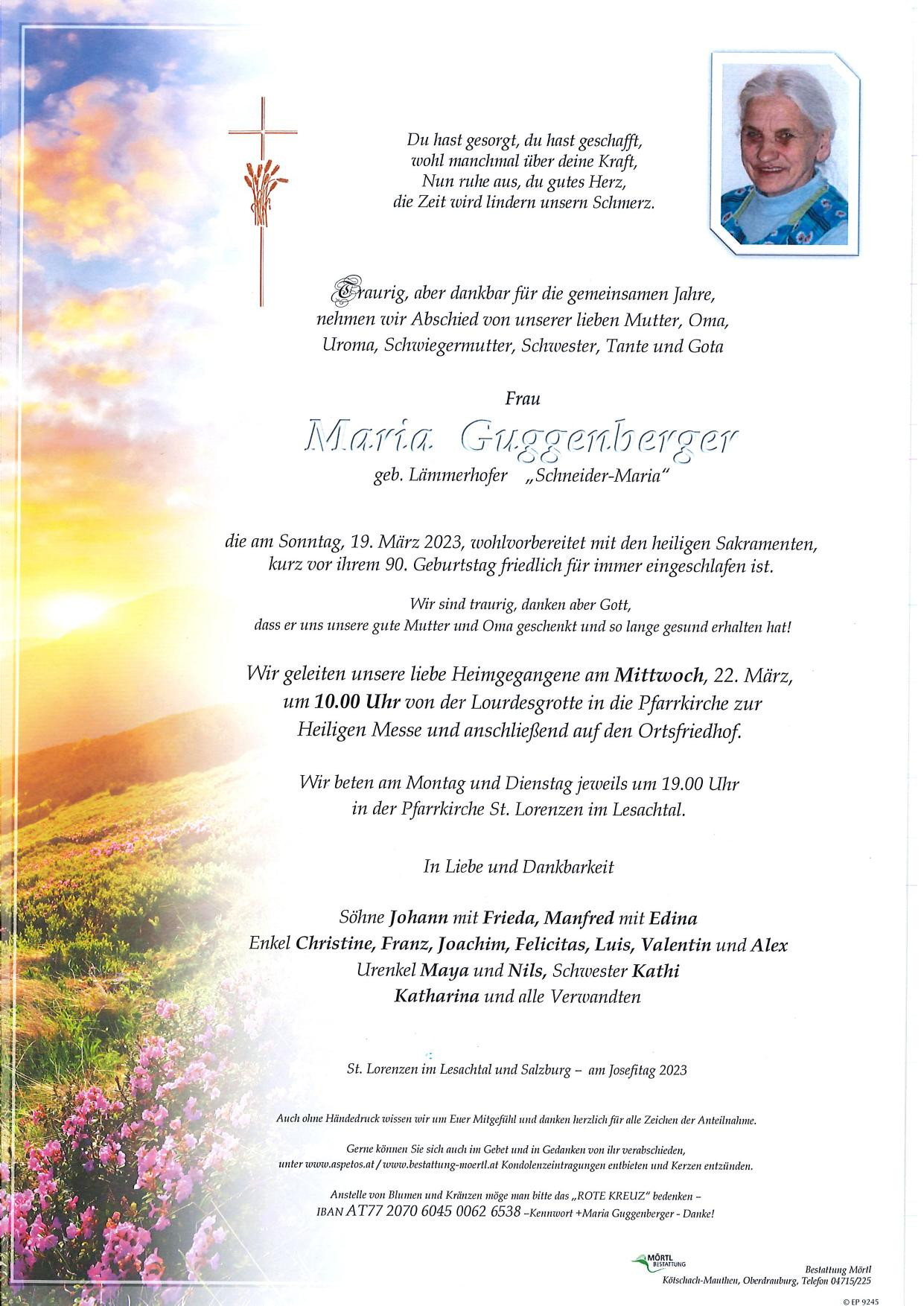 Traueranzeige von Maria Guggenberger