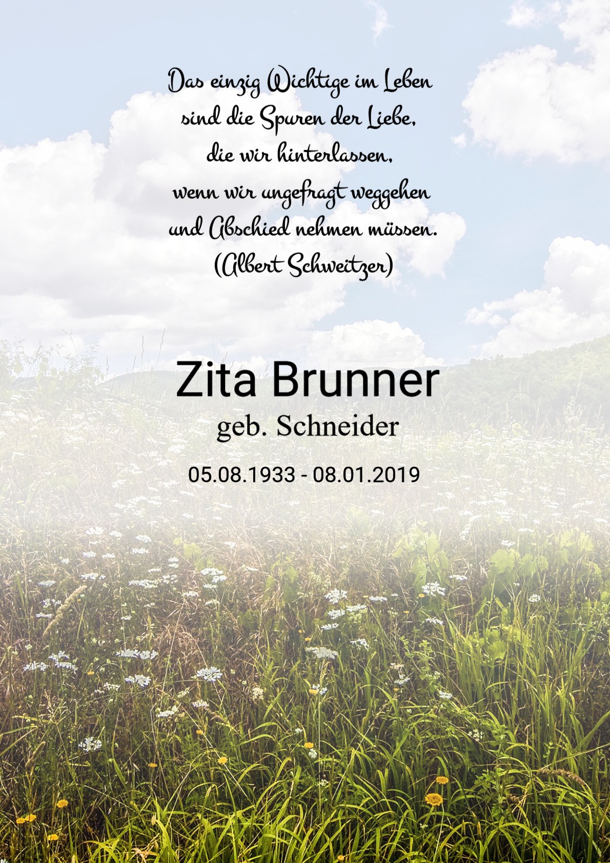 Traueranzeige von Zita Brunner