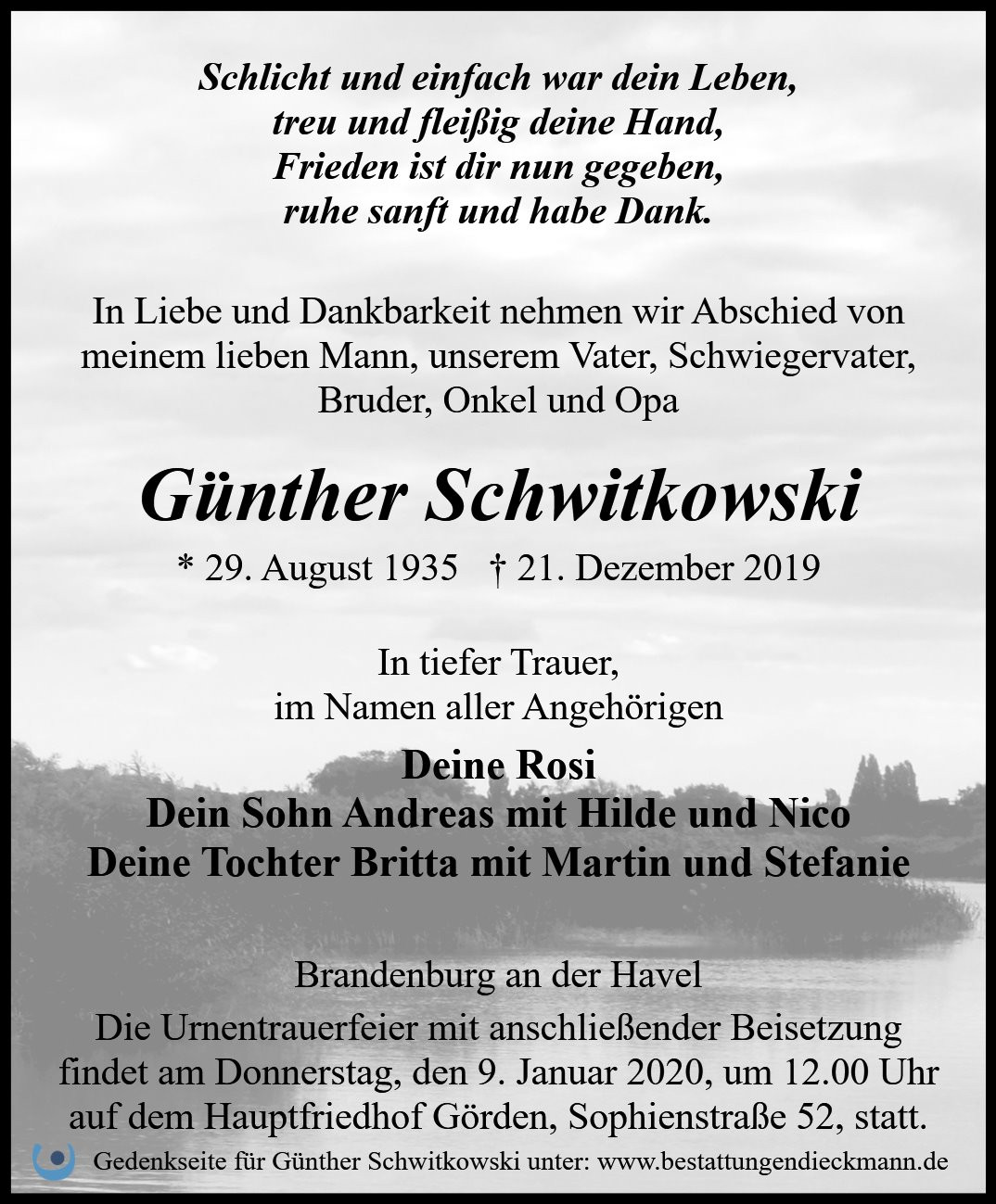 Traueranzeige von Günther Schwitkowski