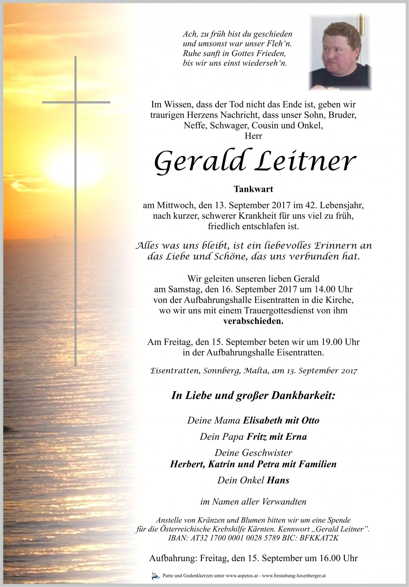 Traueranzeige von Gerald Leitner