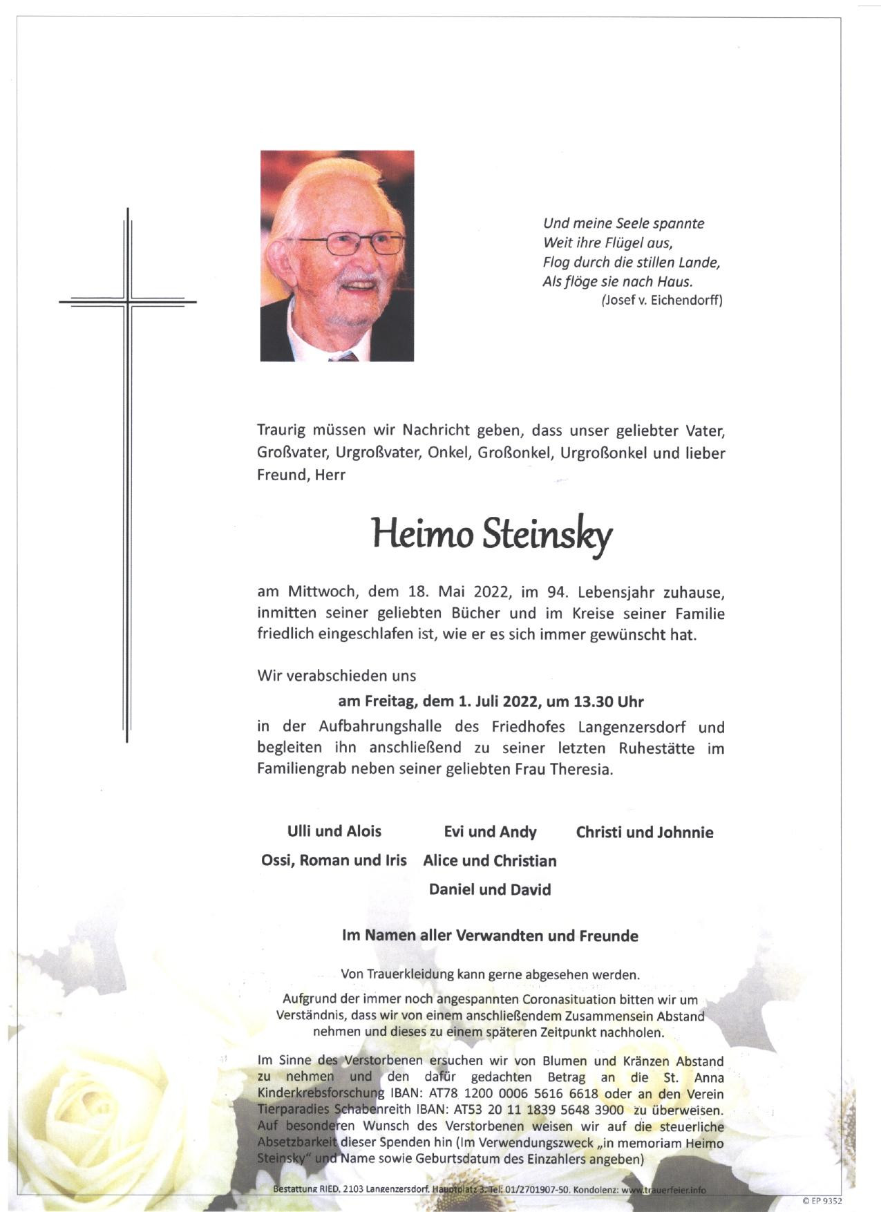 Traueranzeige von Heimo Steinsky