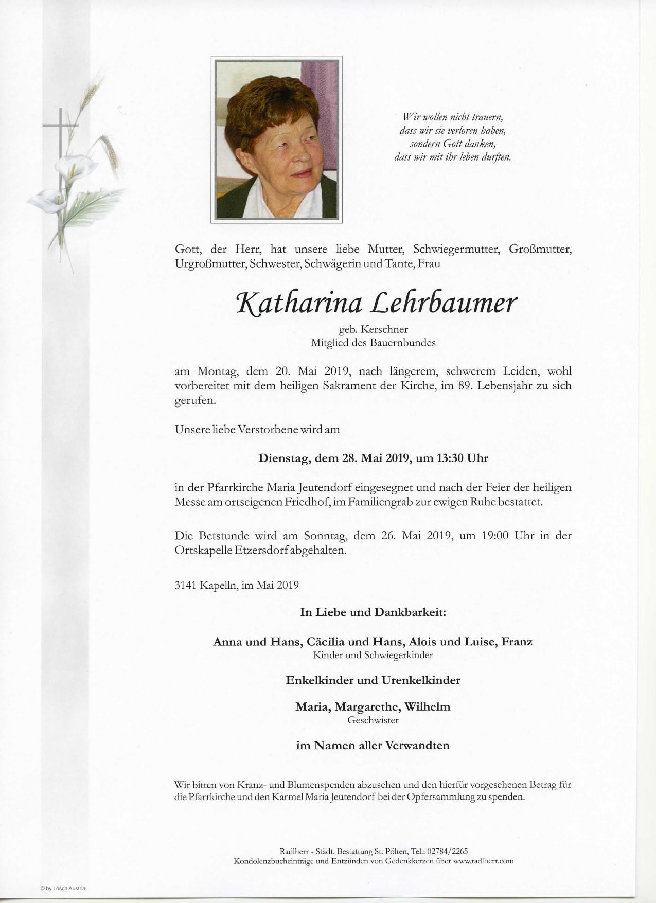 Traueranzeige von Katharina Lehrbaumer