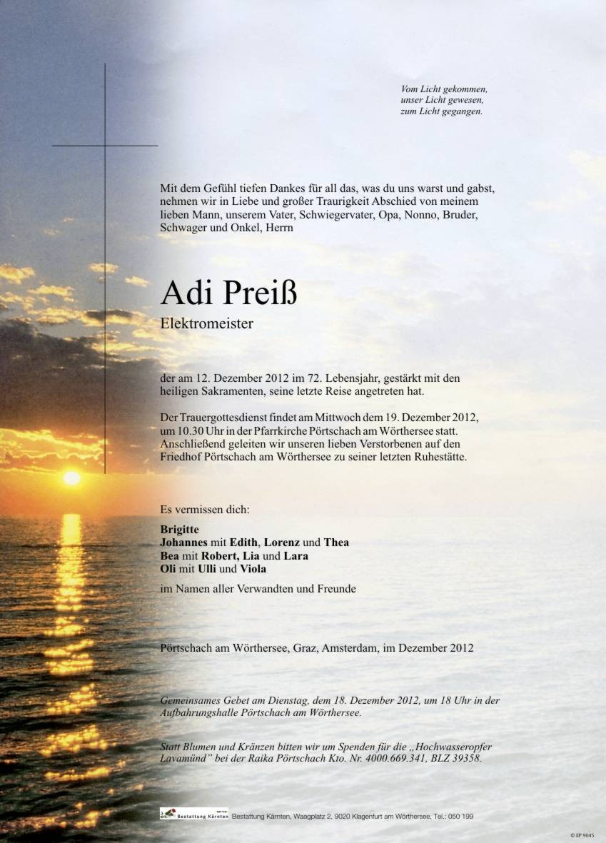 Traueranzeige von Adi Preiß