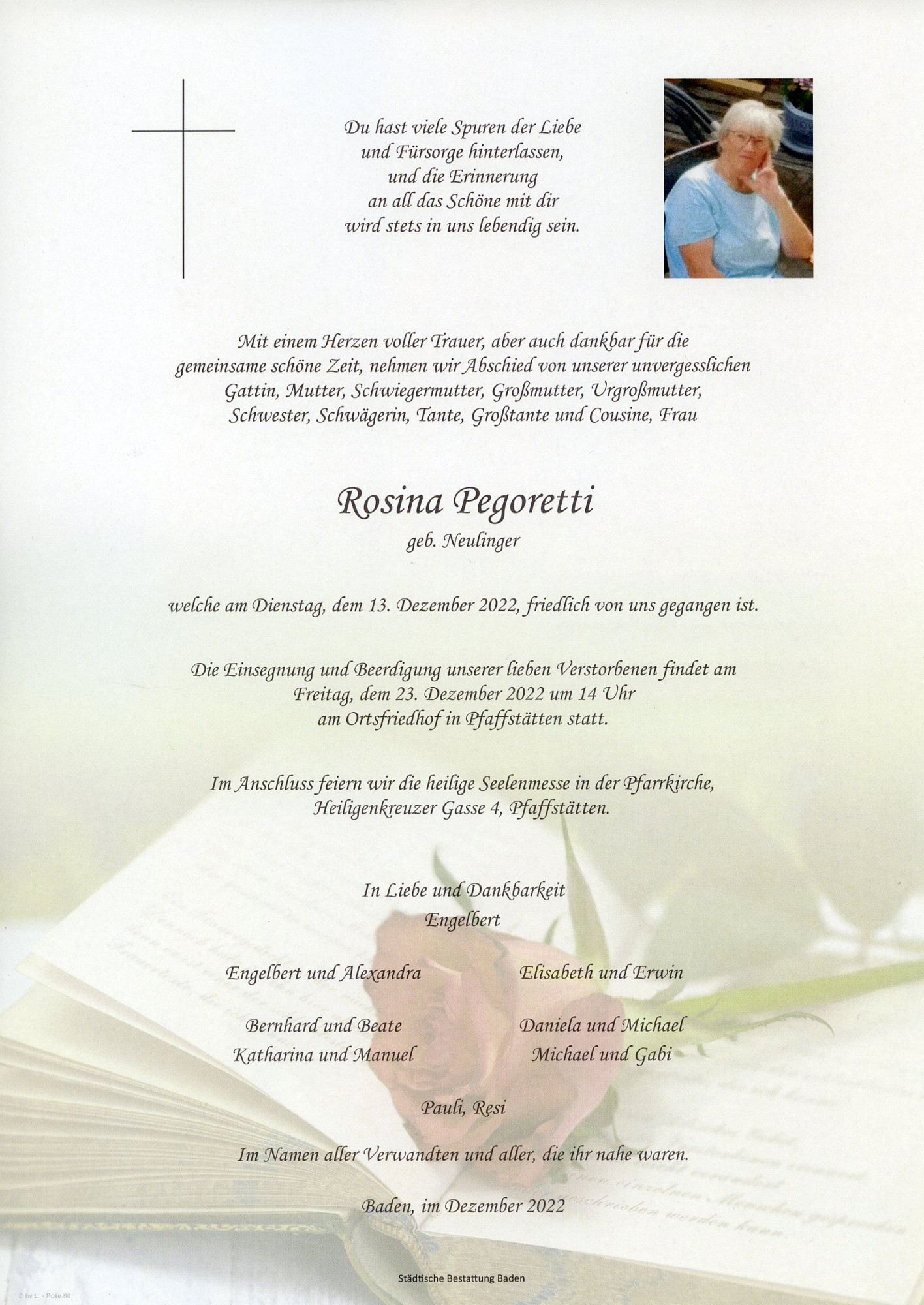 Traueranzeige von Rosina Pegoretti