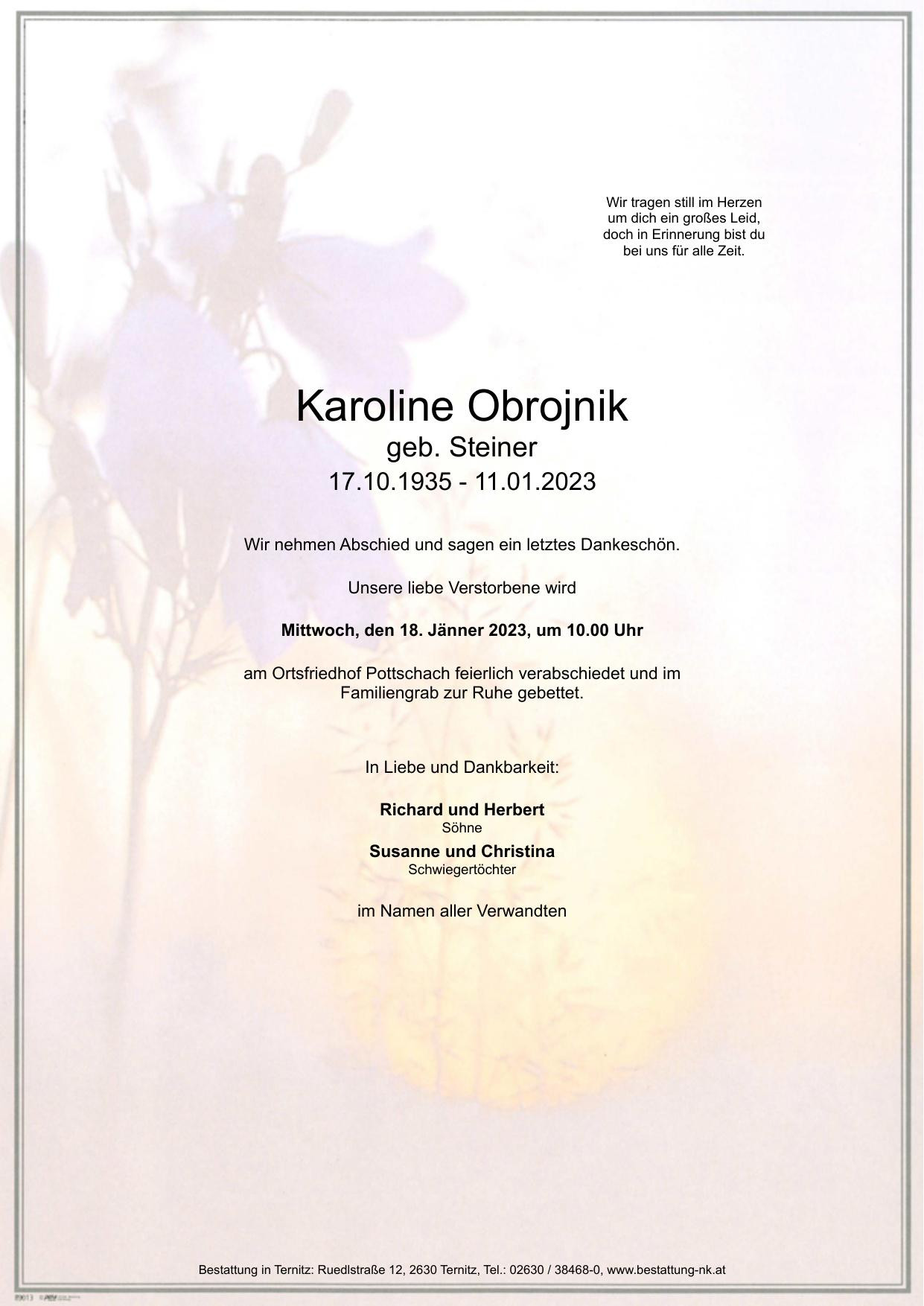 Traueranzeige von Karoline Obrojnik