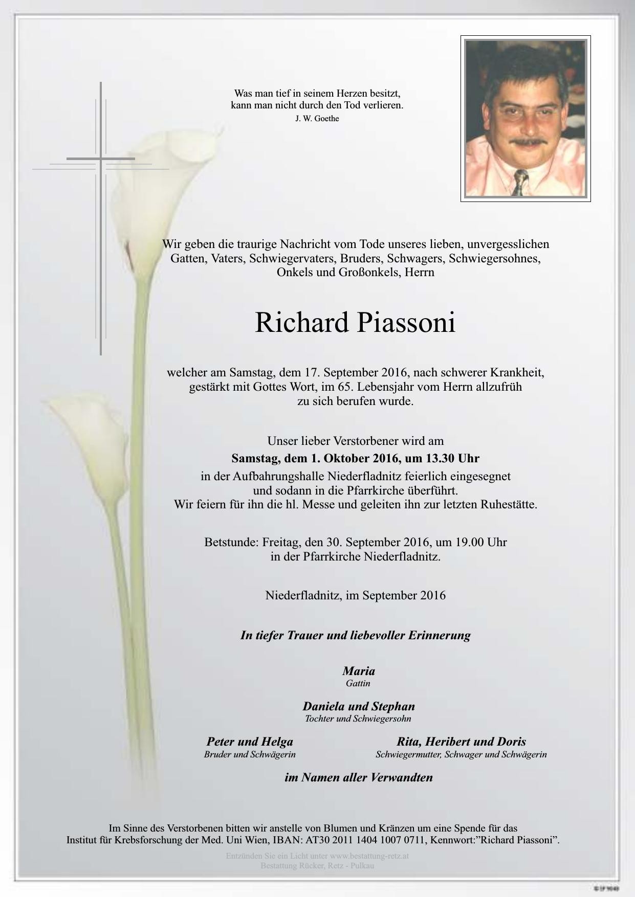 Traueranzeige von Richard Piassoni