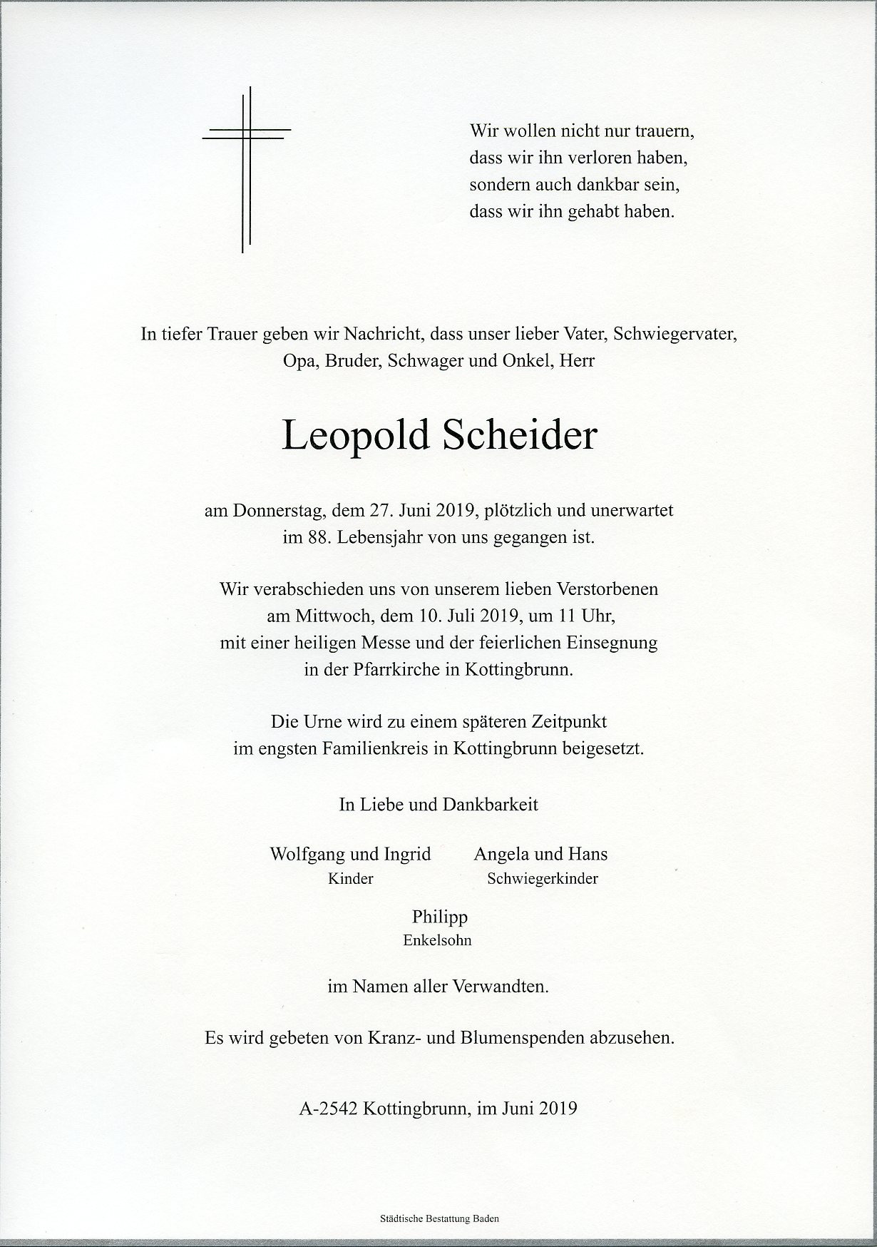 Traueranzeige von Leopold Scheider