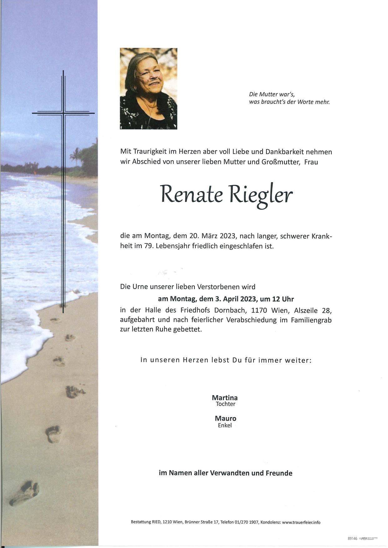 Traueranzeige von Renate Riegler