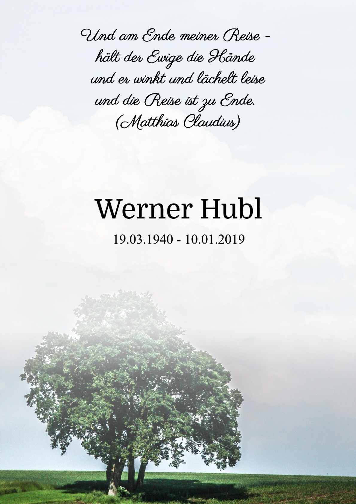 Traueranzeige von Werner Hubl