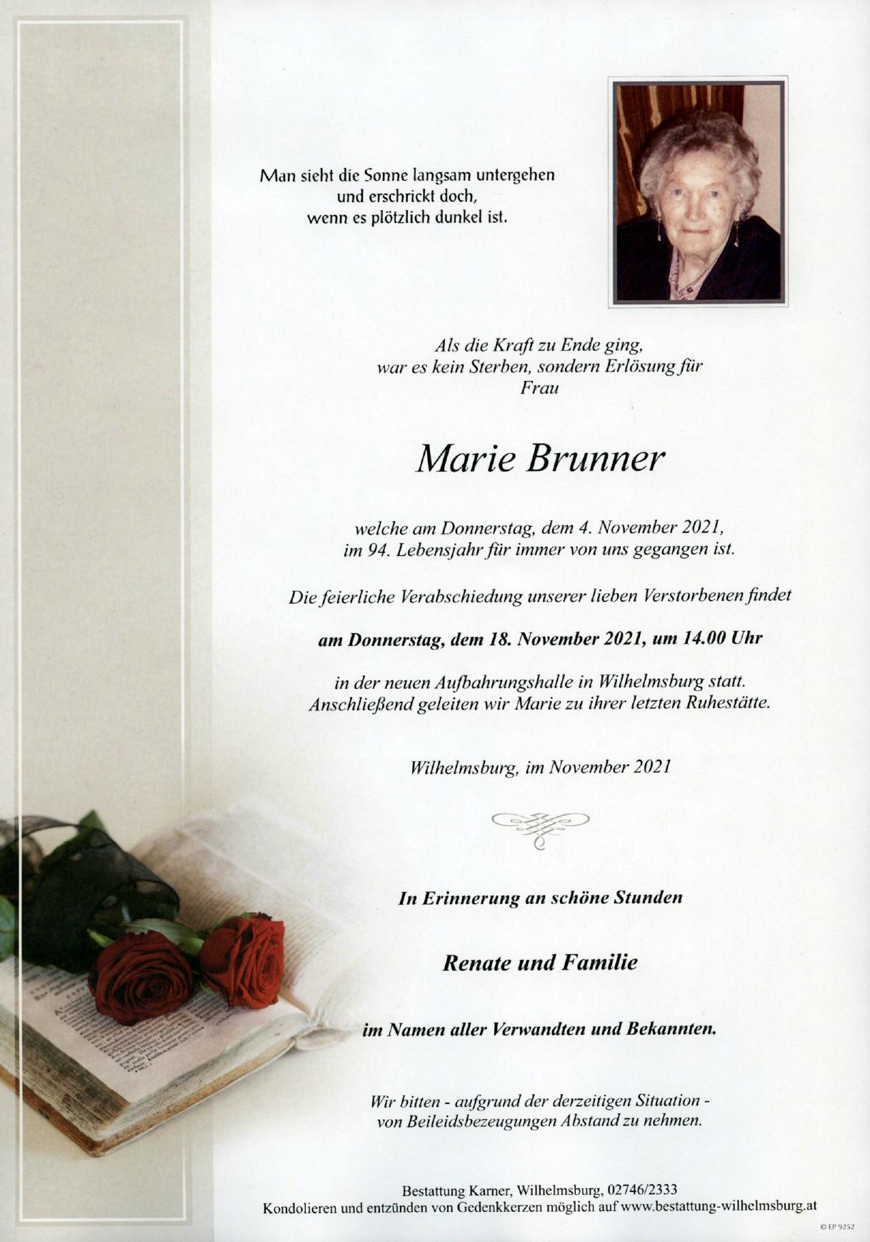 Traueranzeige von Marie Brunner