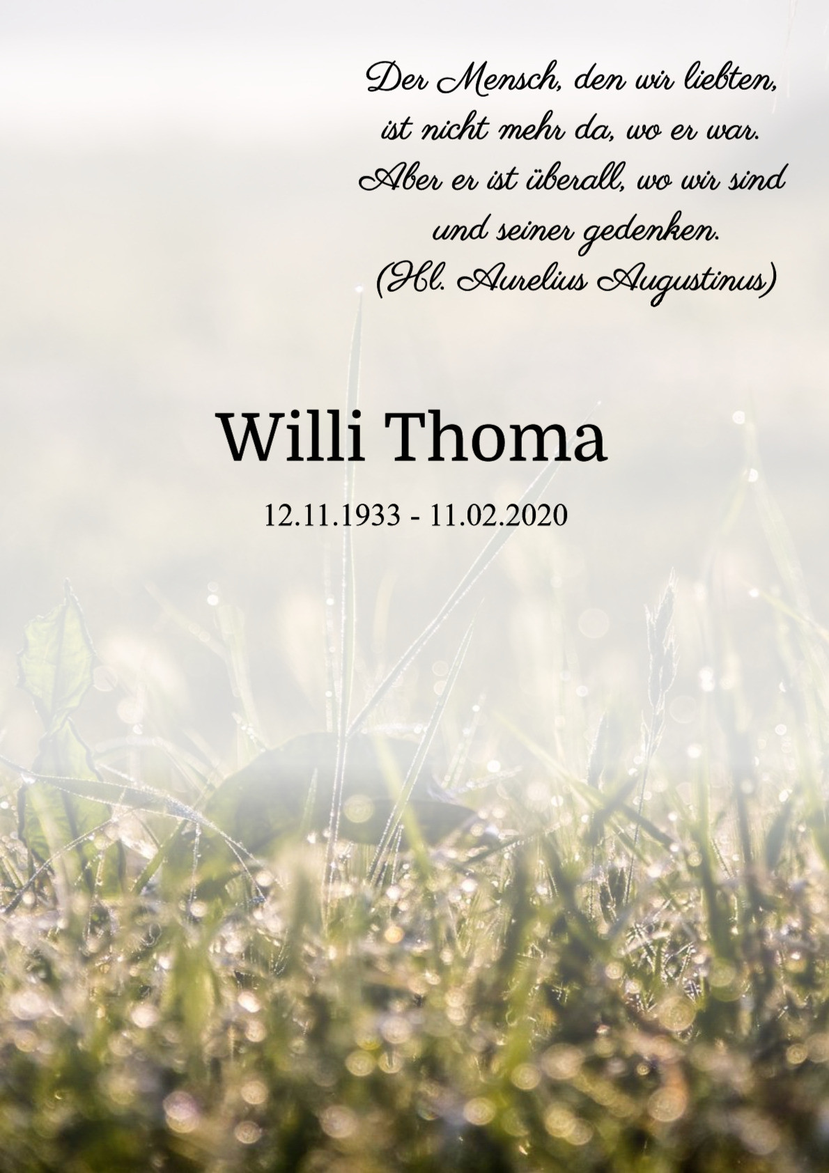 Traueranzeige von Willi Thoma