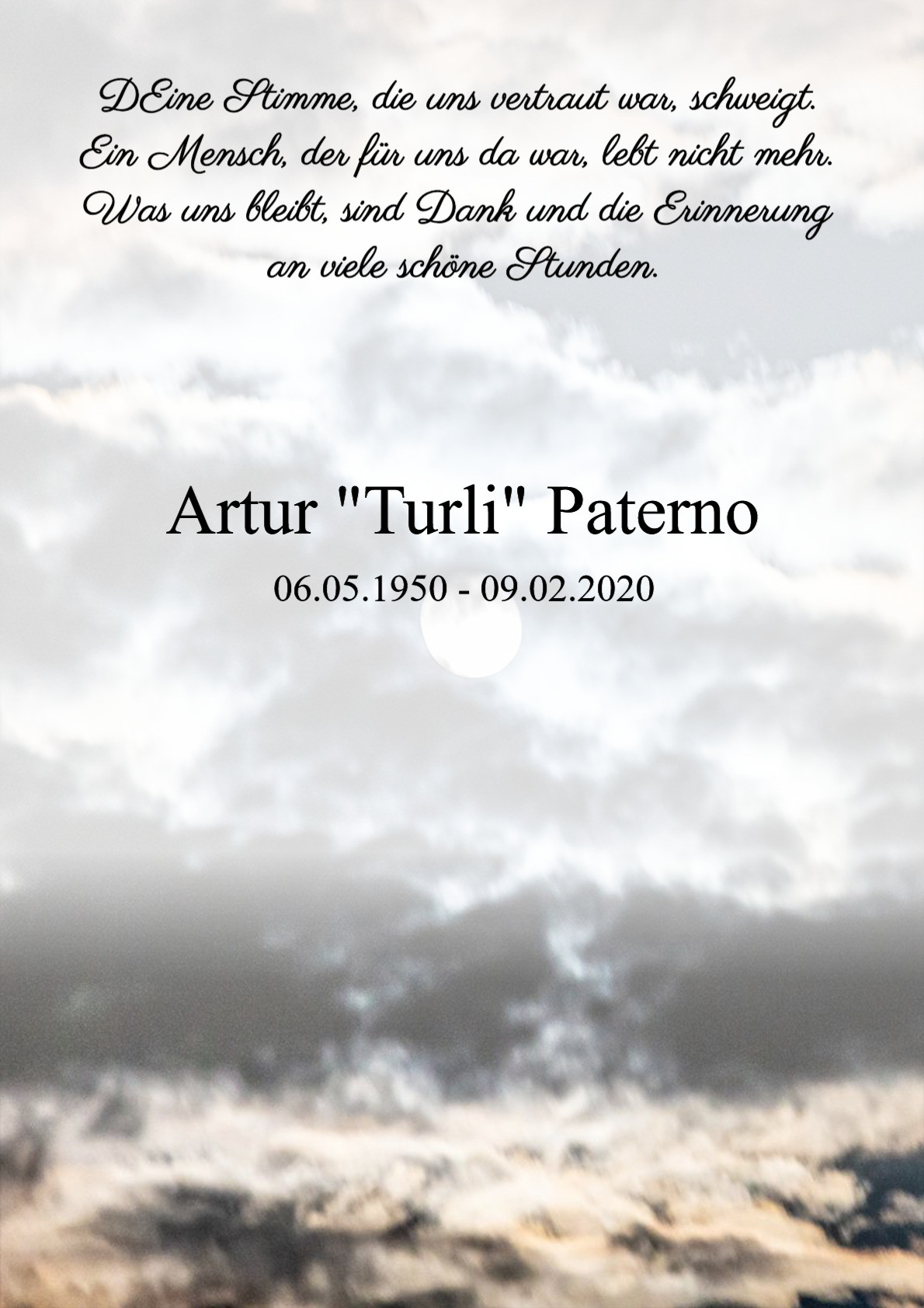 Traueranzeige von Artur "Turli" Paterno