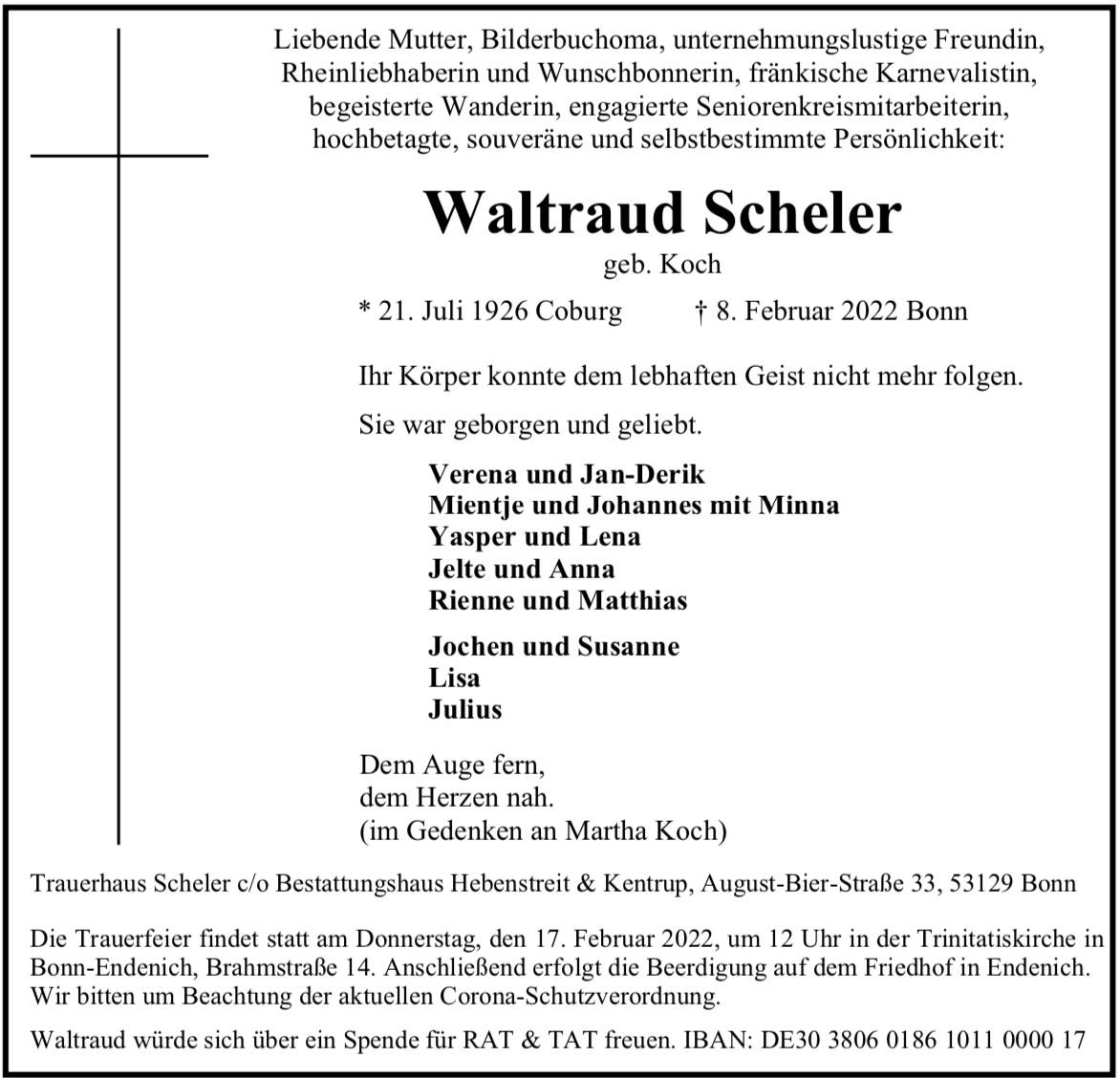 Traueranzeige von Waltraud Scheler