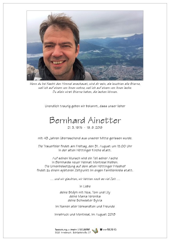Traueranzeige von Mag. Bernhard Ainetter
