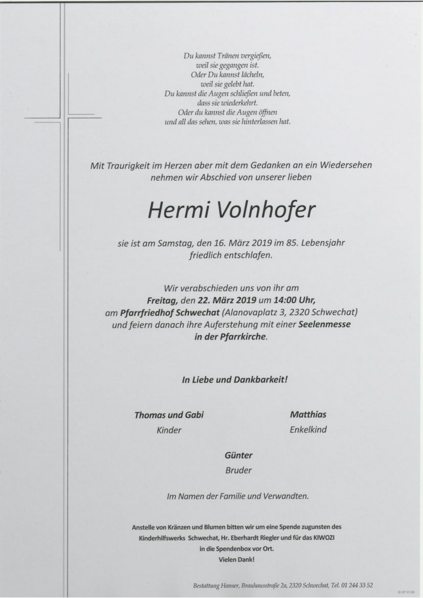 Traueranzeige von Hermi Volnhofer
