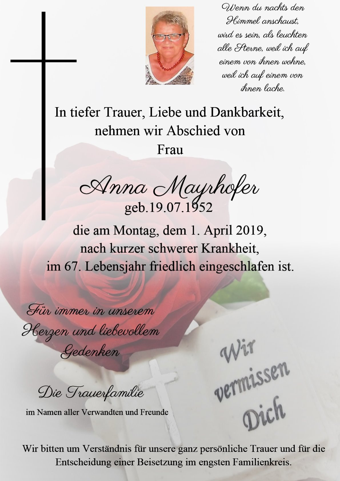 Traueranzeige von Anna Mayrhofer