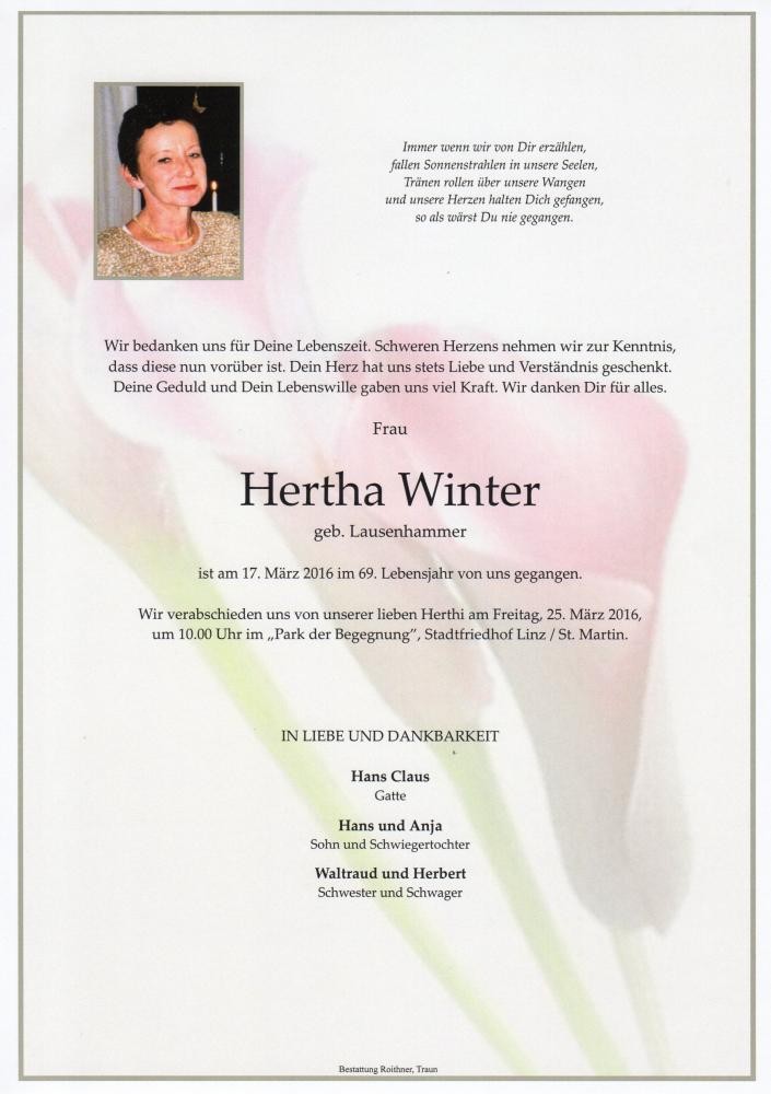 Traueranzeige von Hertha Winter