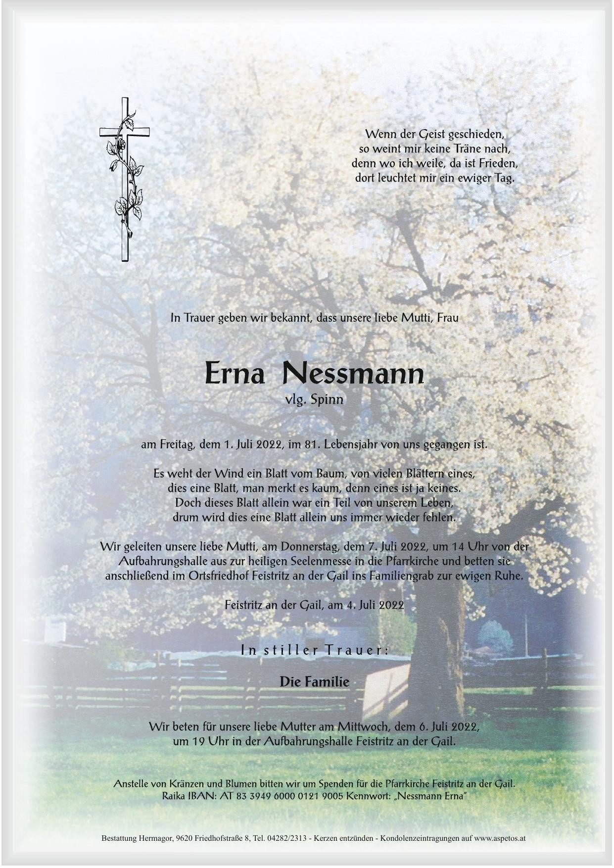Traueranzeige von Erna Nessmann