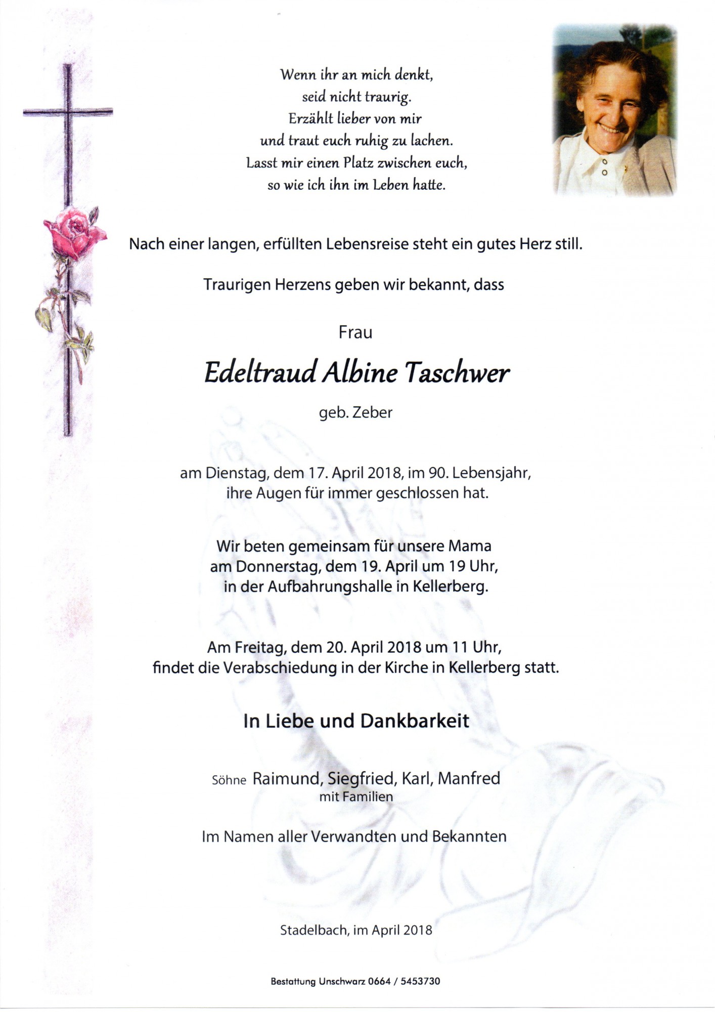 Traueranzeige von Edeltraud Albine Taschwer