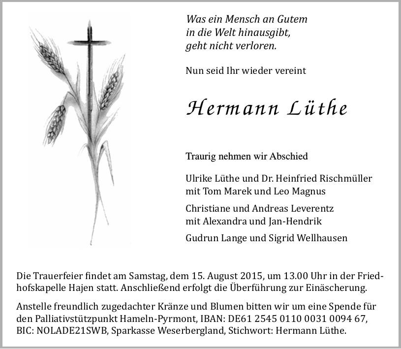 Traueranzeige von Hermann Lüthe