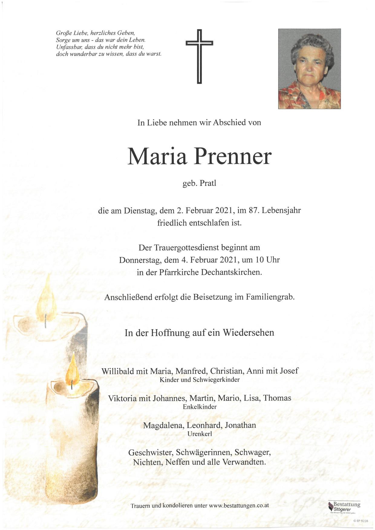 Traueranzeige von Maria Prenner