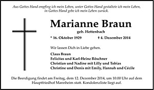 Traueranzeige von Marianne Braun
