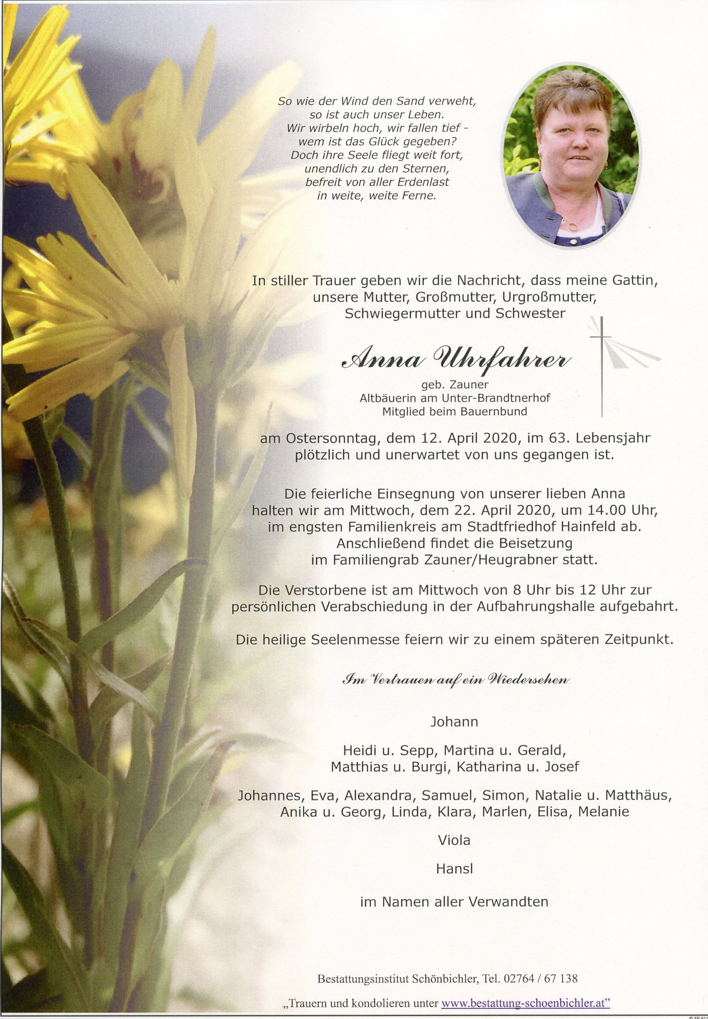 Traueranzeige von Anna Uhrfahrer