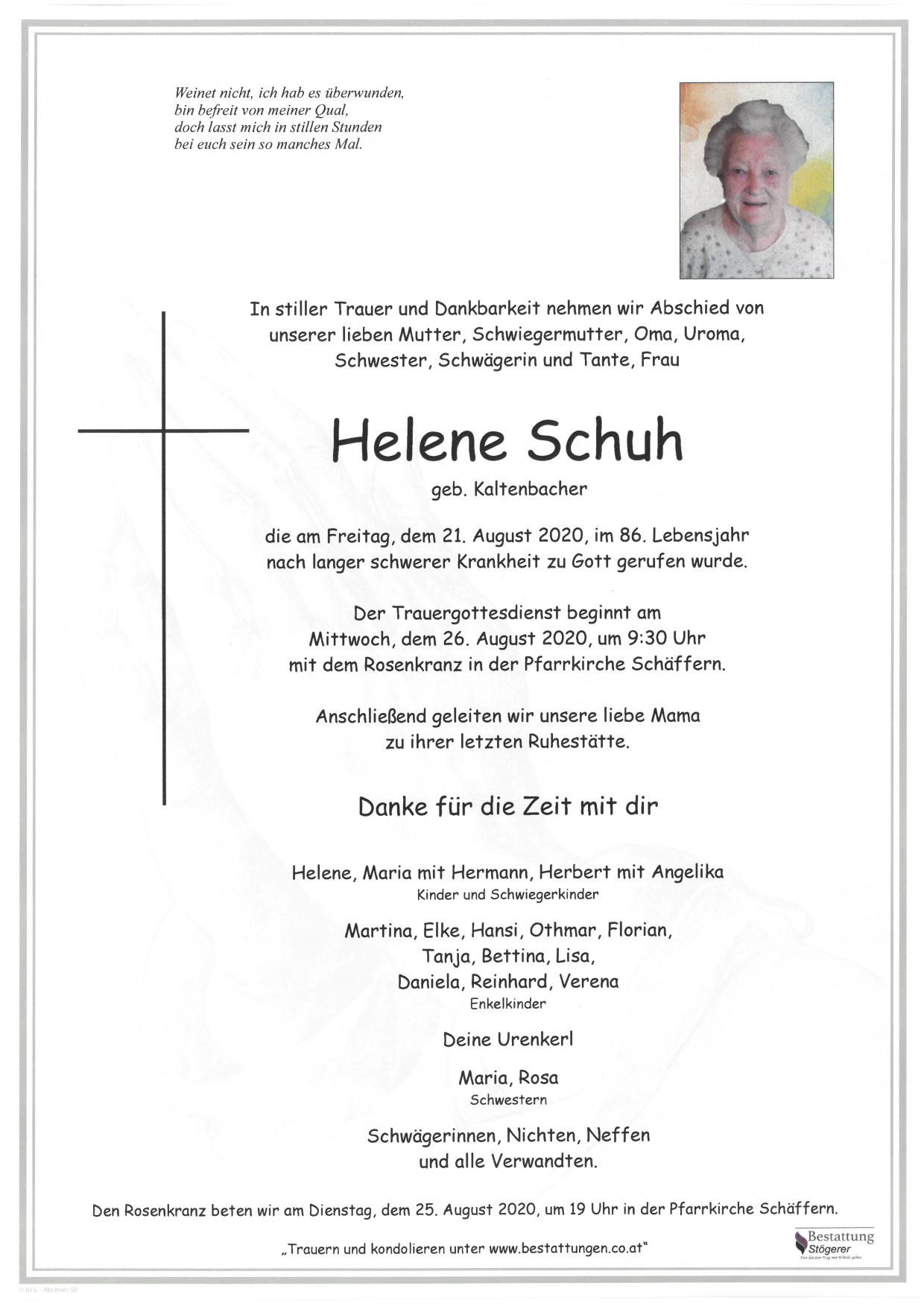 Traueranzeige von Helene Schuh