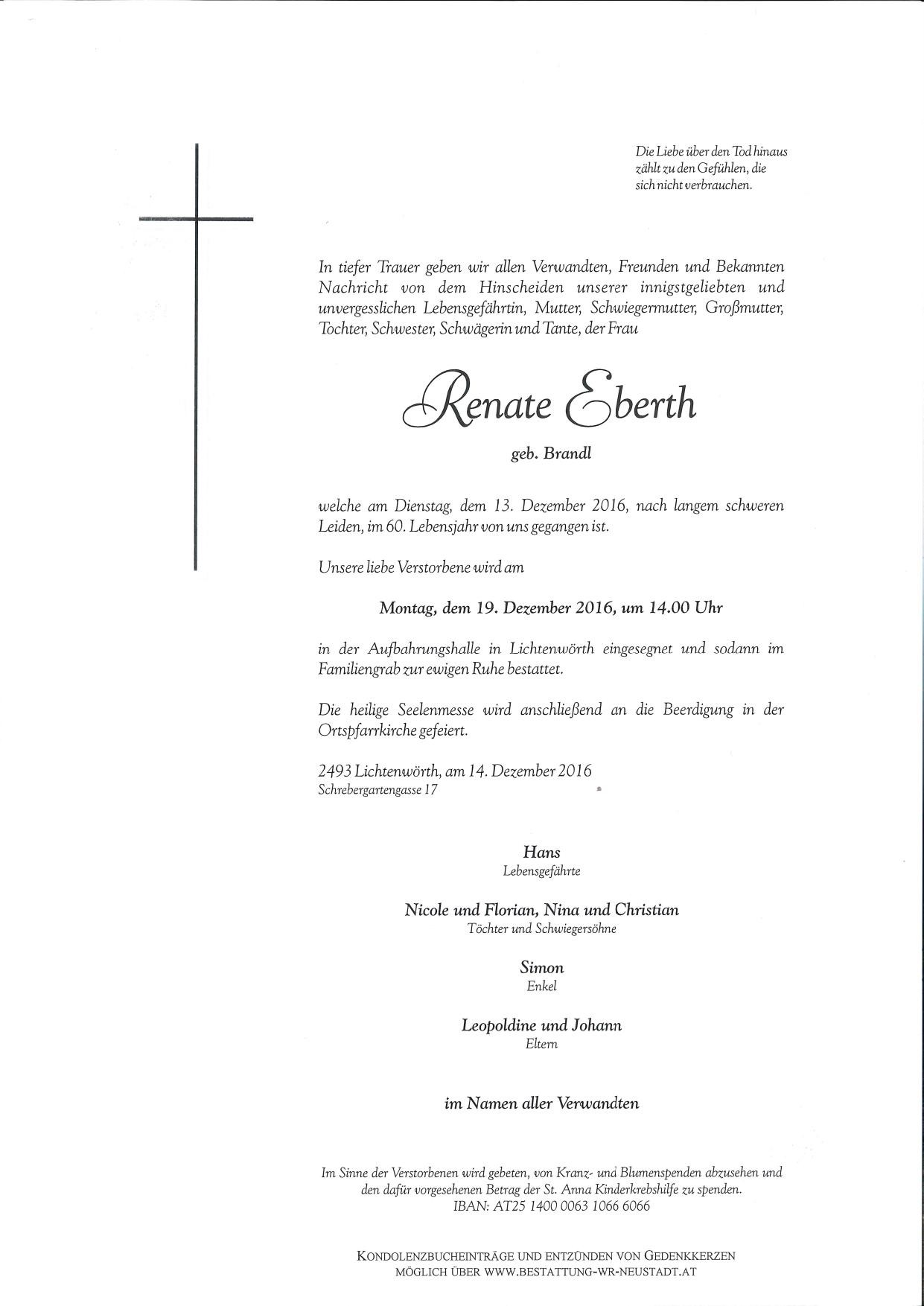 Traueranzeige von Renate Eberth