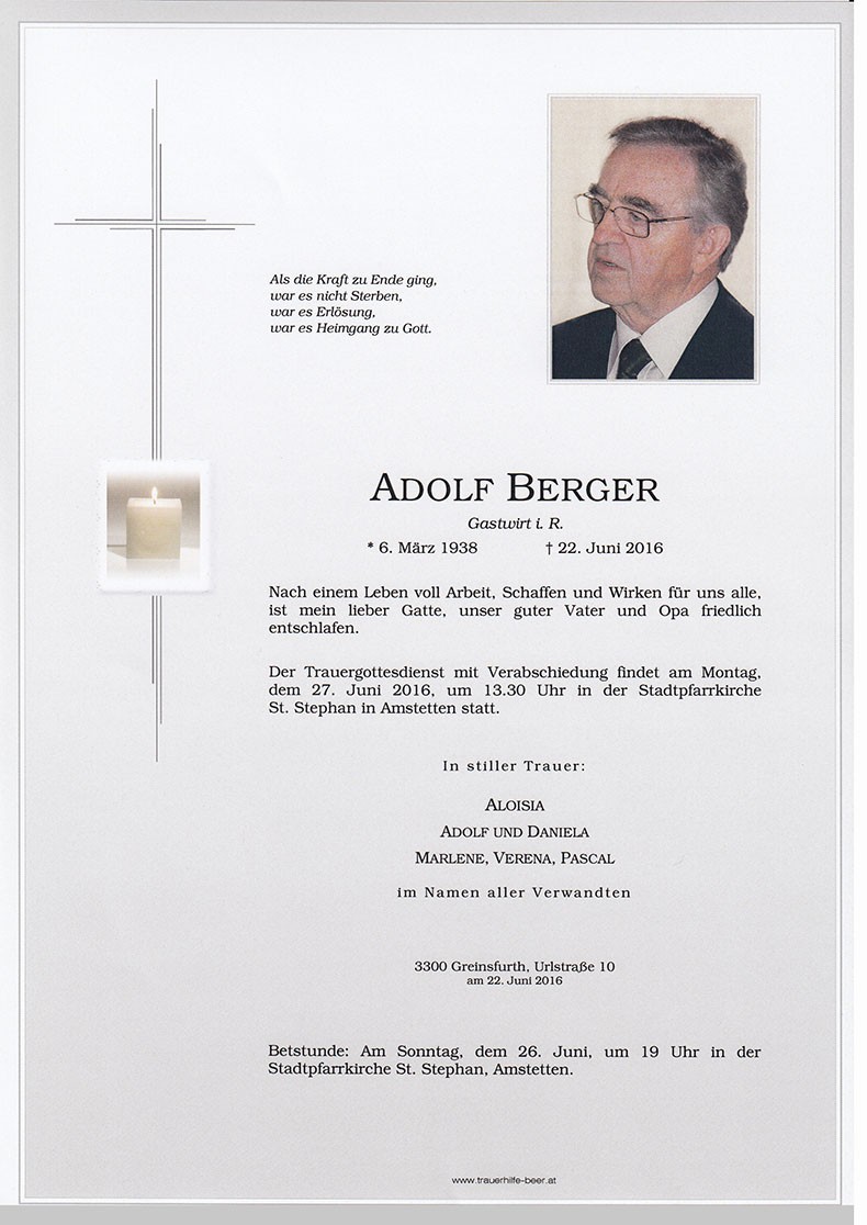 Traueranzeige von Adolf Berger