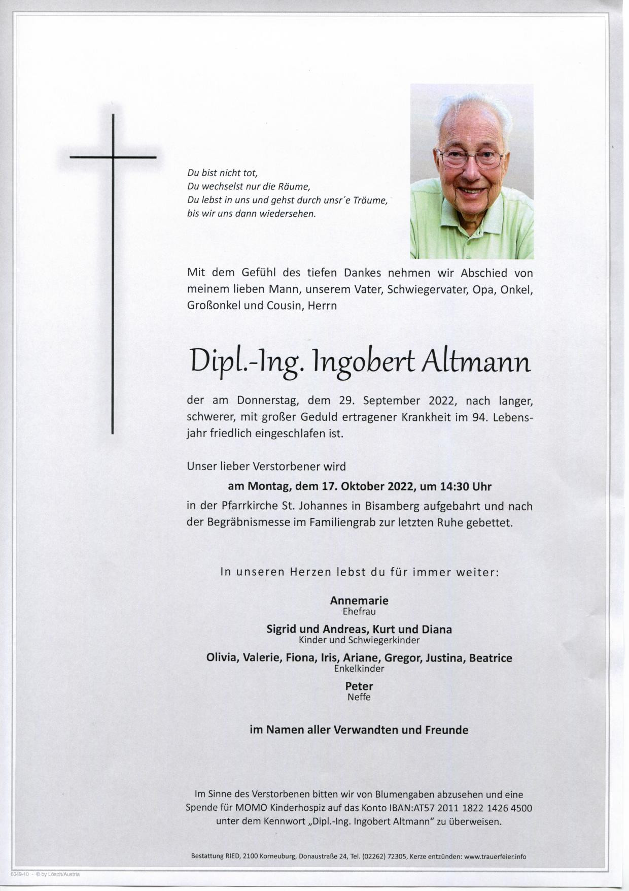 Traueranzeige von Dipl.-Ing. Ingobert Altmann