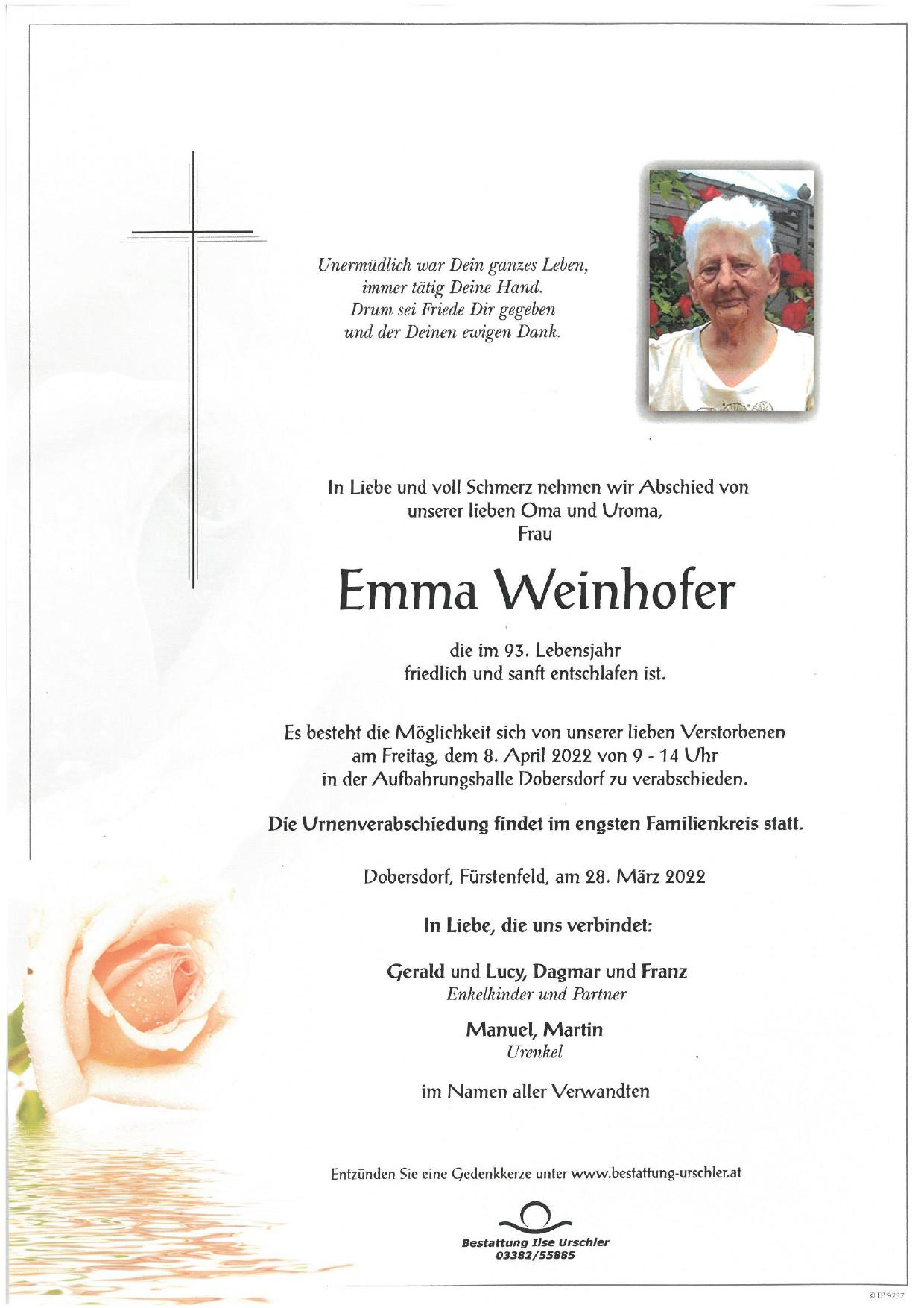 Traueranzeige von Emma Weinhofer
