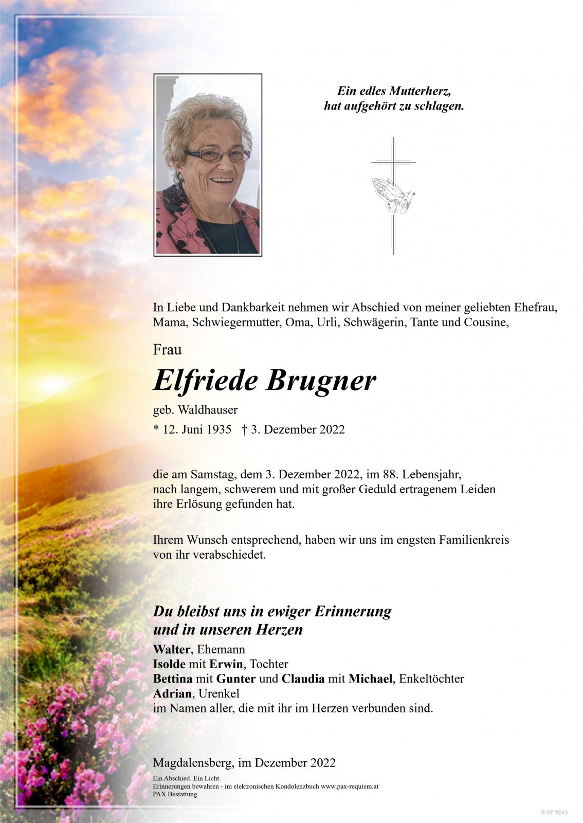 Traueranzeige von Elfriede Brugner