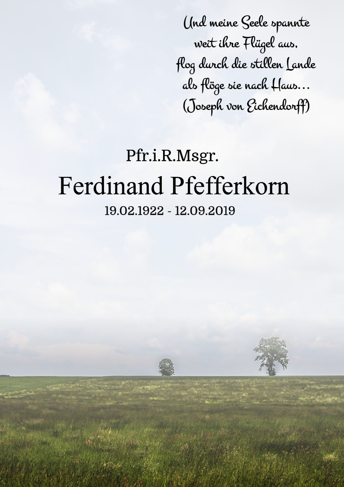 Traueranzeige von Pfr.i.R.Msgr. Ferdinand Pfefferkorn