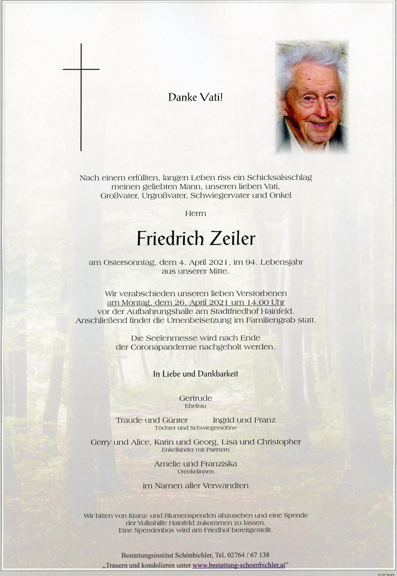 Traueranzeige von Friedrich Zeiler