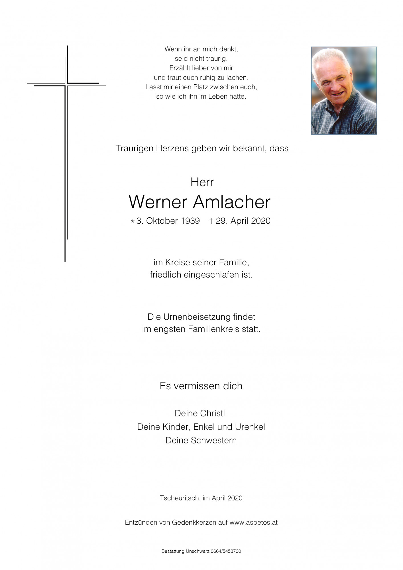 Traueranzeige von Werner Amlacher
