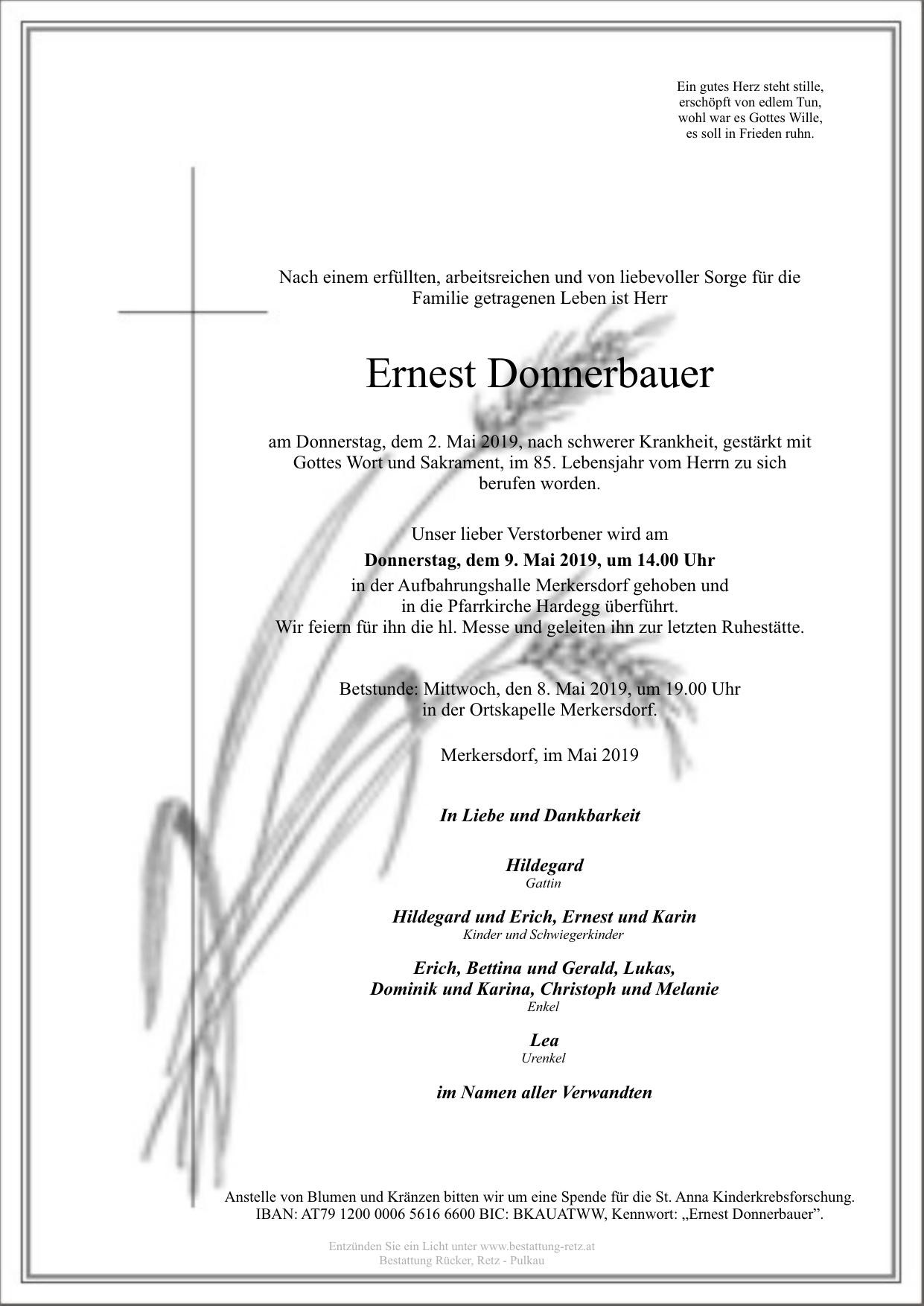 Traueranzeige von Ernest Donnerbauer