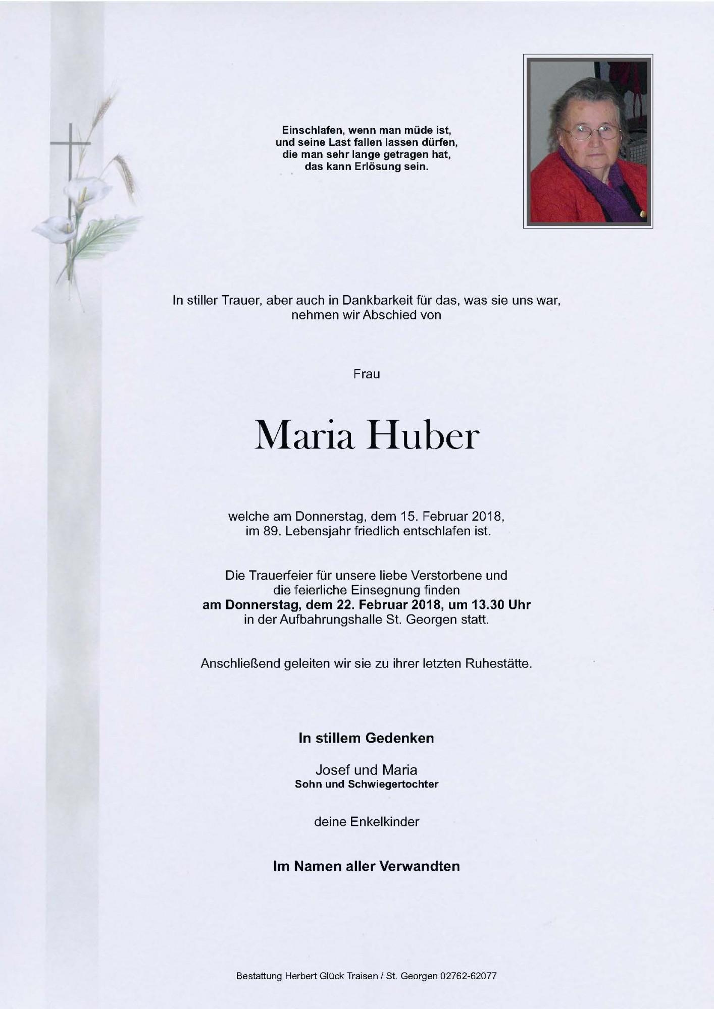 Traueranzeige von Maria Huber
