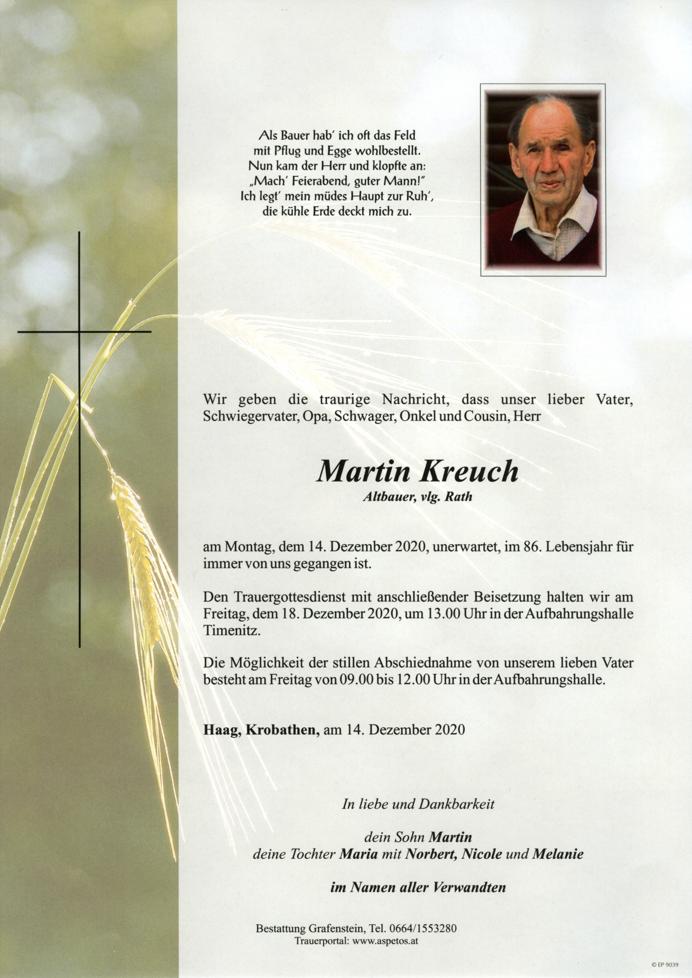 Traueranzeige von Herr Martin Kreuch