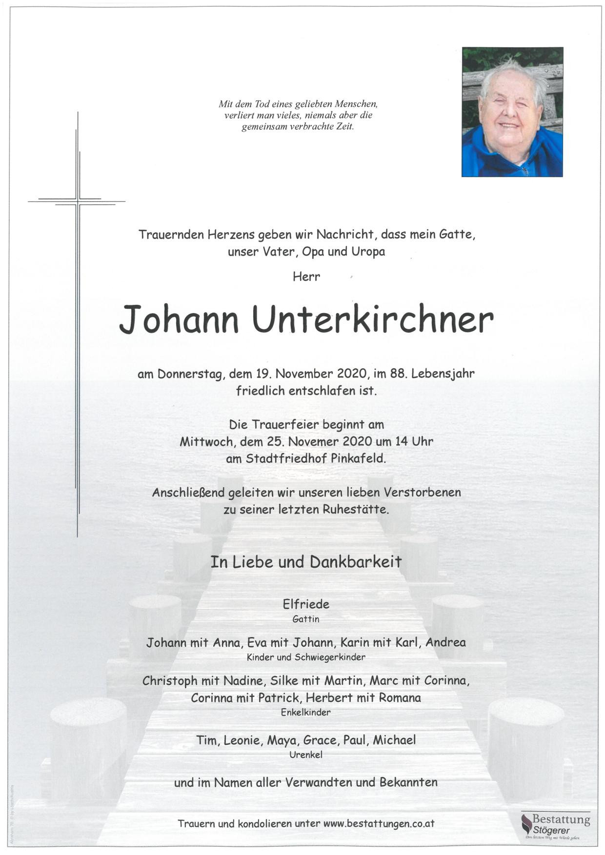 Traueranzeige von Johann Unterkirchner
