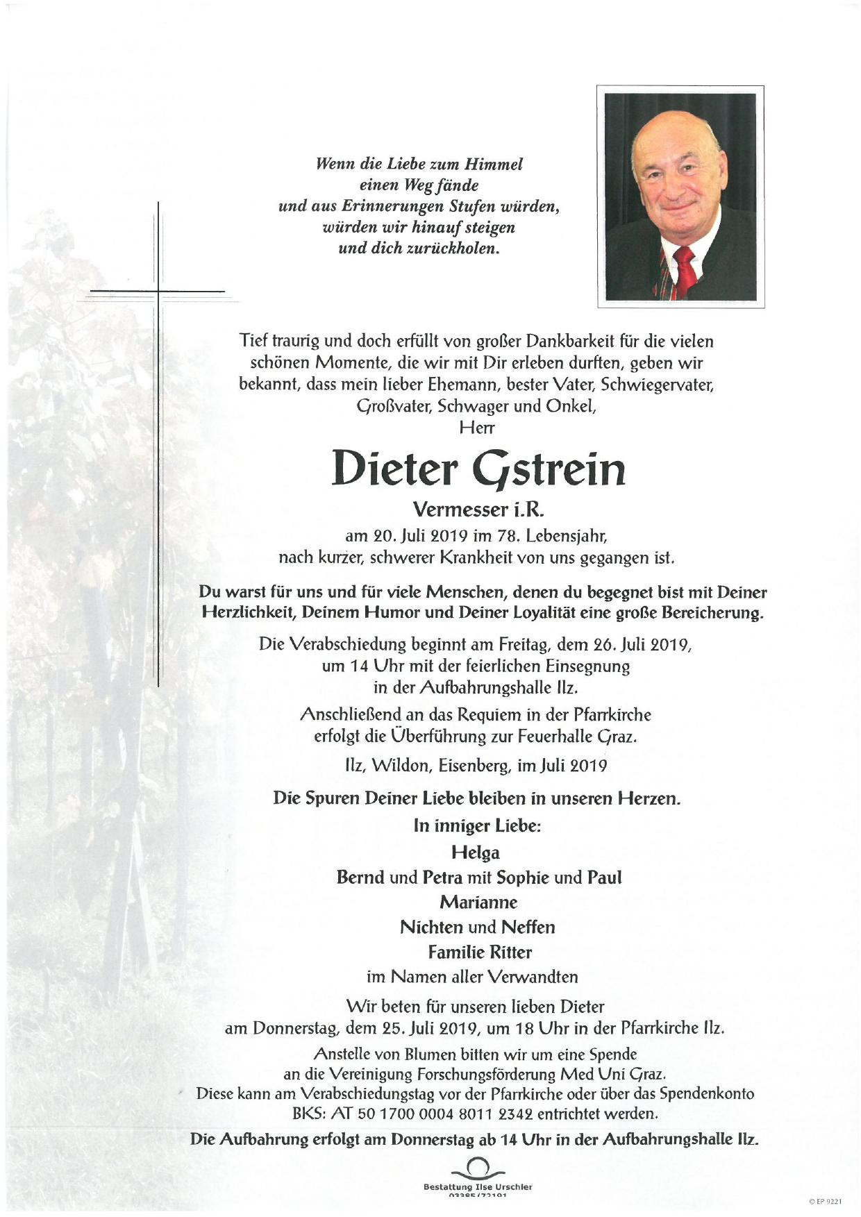 Traueranzeige von Dieter Gstrein