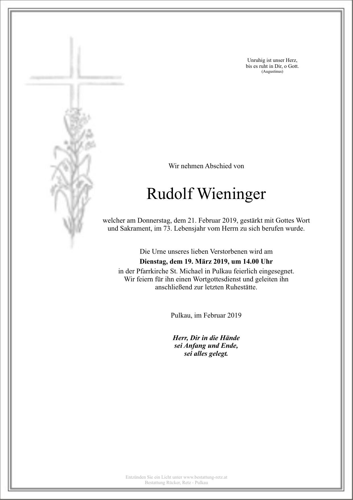 Traueranzeige von Rudolf Wieninger