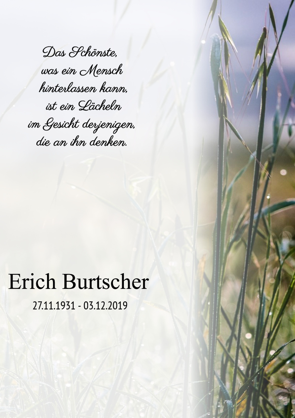 Traueranzeige von Erich Burtscher