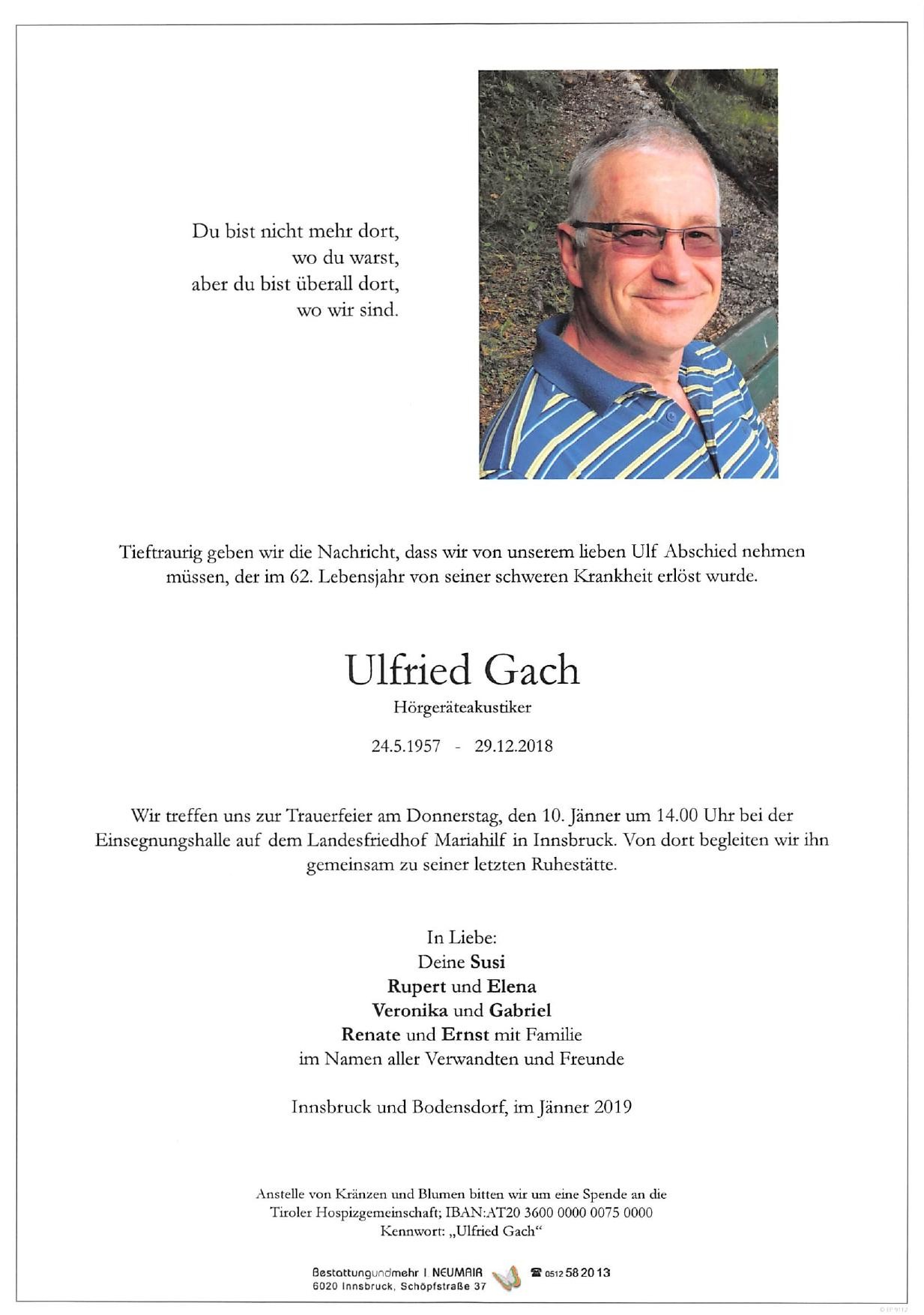 Traueranzeige von Ulfried Gach
