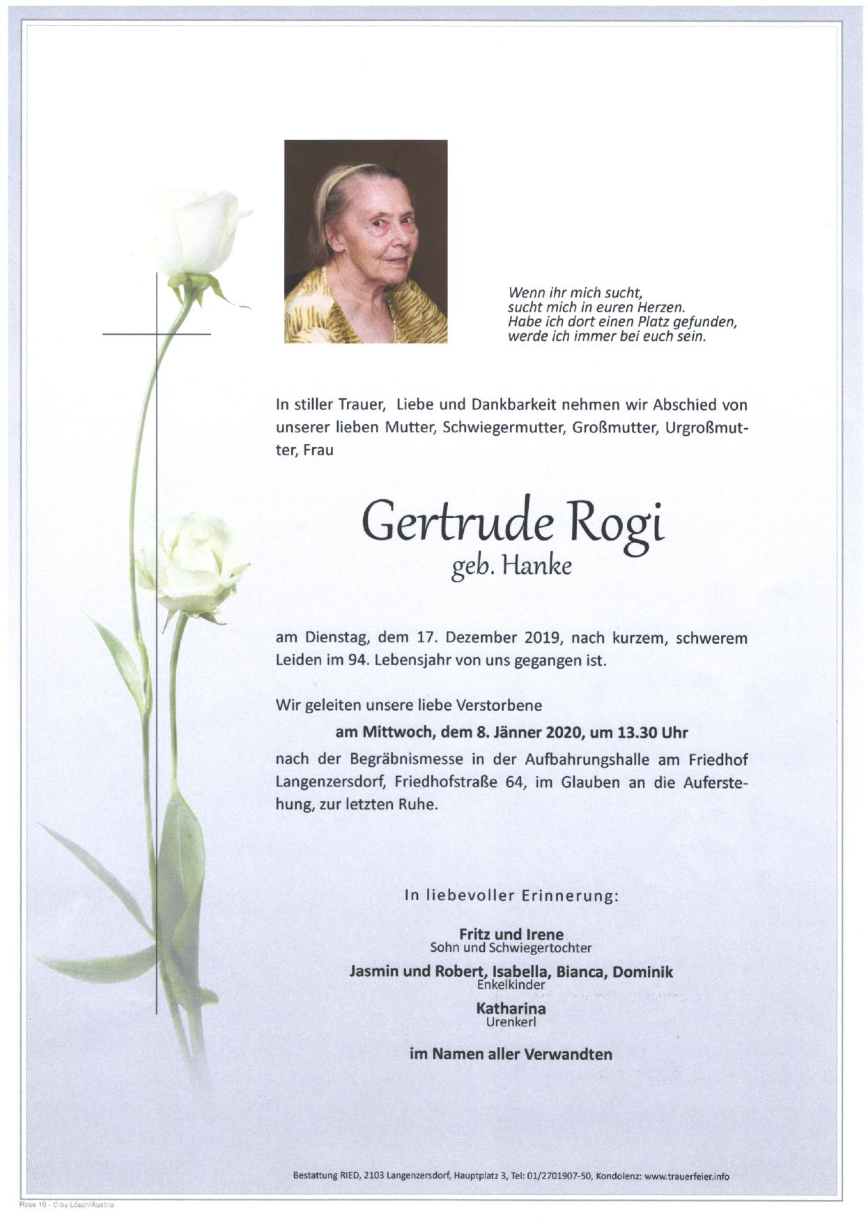 Traueranzeige von Gertrude Rogi