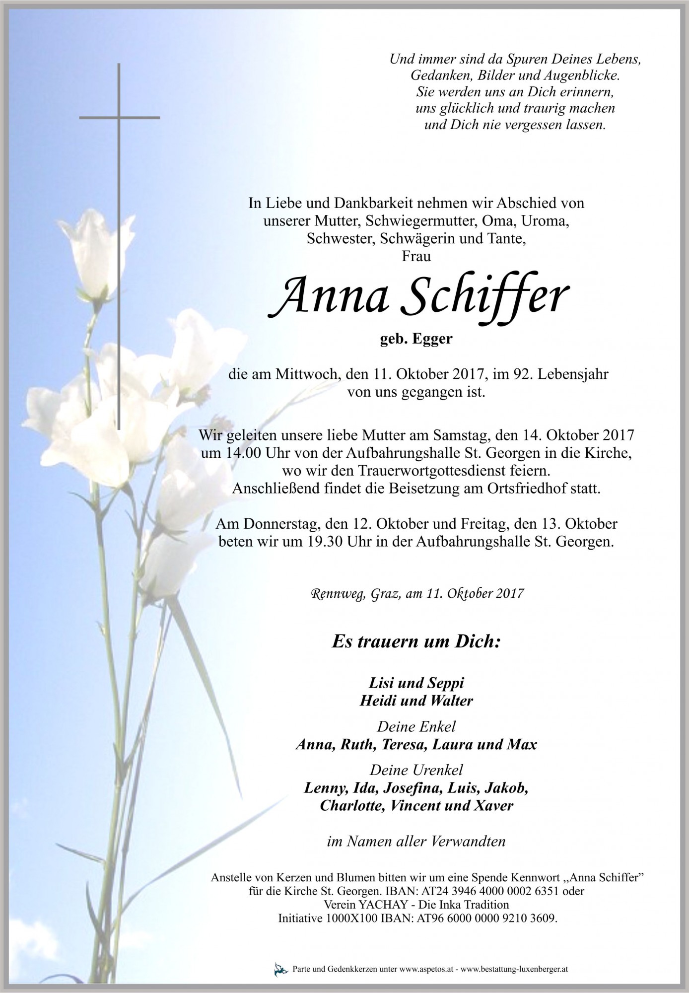 Traueranzeige von Anna Schiffer