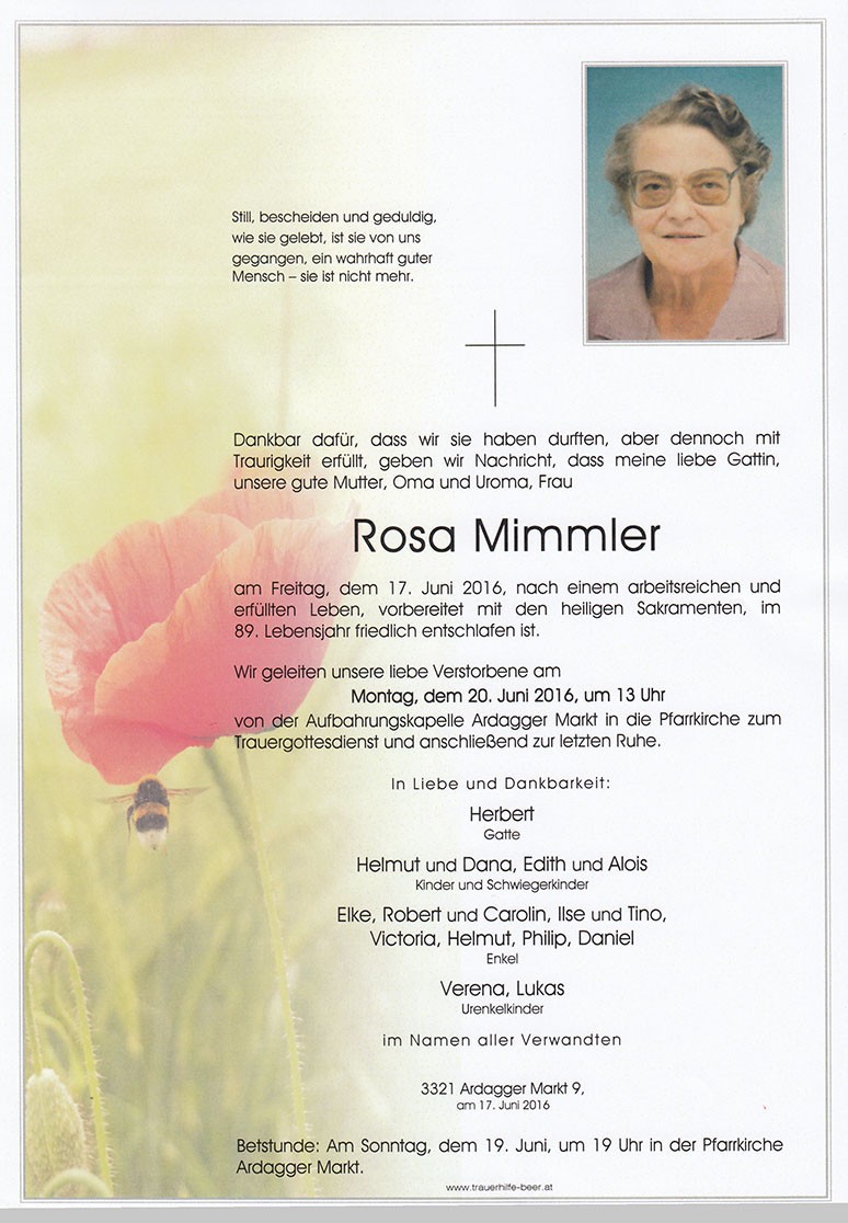 Traueranzeige von Rosa Mimmler